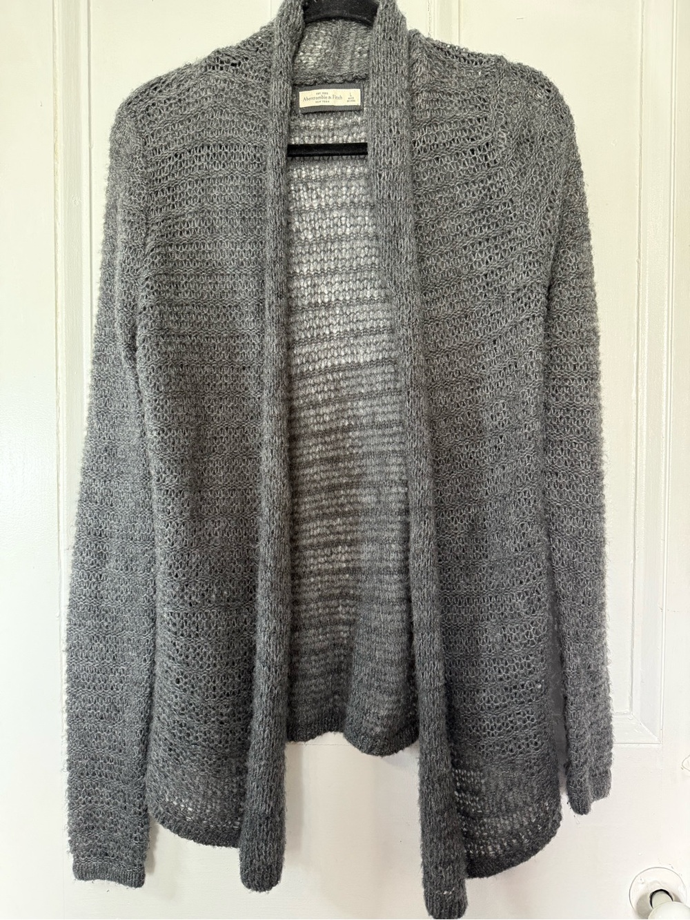 Abercrombie & Fitch Open Knit Charcoal Gray Cardigan Sweater - Large